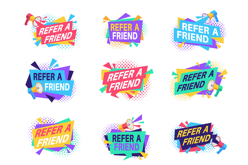 refer-friend-badges-referral-program-labels-with-loudspeaker-suggest