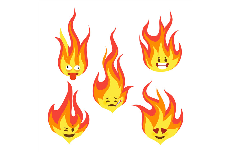 fire-character-icons-hot-flame-cute-emoji-with-angry-and-smiles-happy