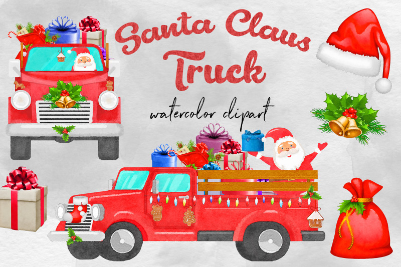 watercolor-santa-claus-truck