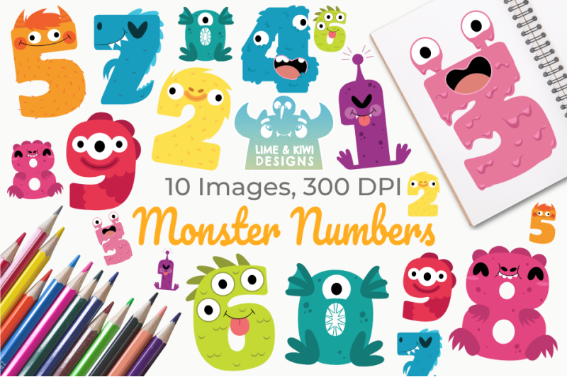 Monster Numbers Clipart, Instant Download Vector Art By Lime and Kiwi ...