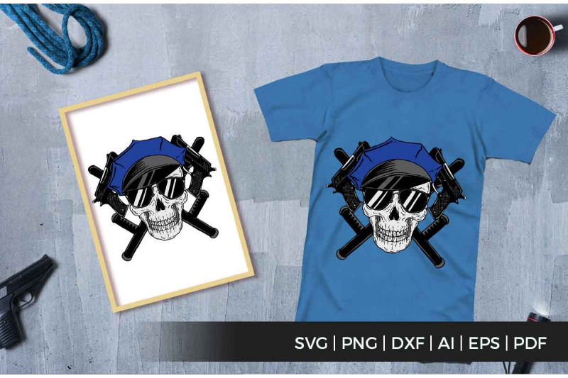 Skull Police and Gun SVG Vector Files By cuttingsvg | TheHungryJPEG.com