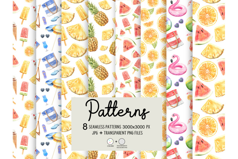 summer-digital-pattern-watercolor-8-seamless-pattern-and-2-women