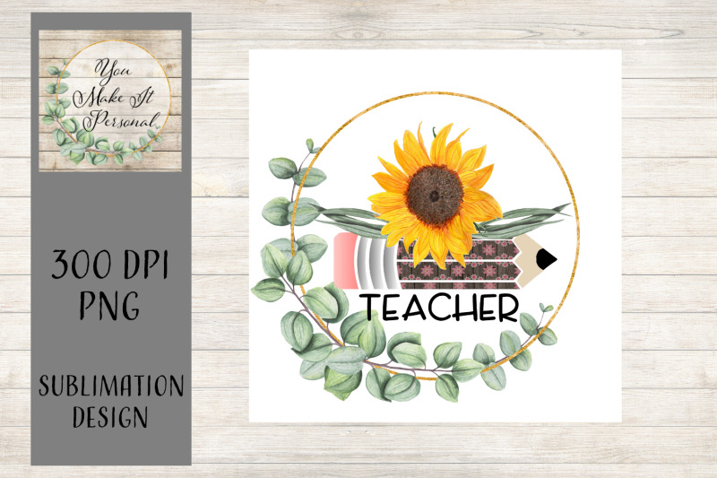 teacher-deign-gold-wreath-with-sunflower-and-pencil