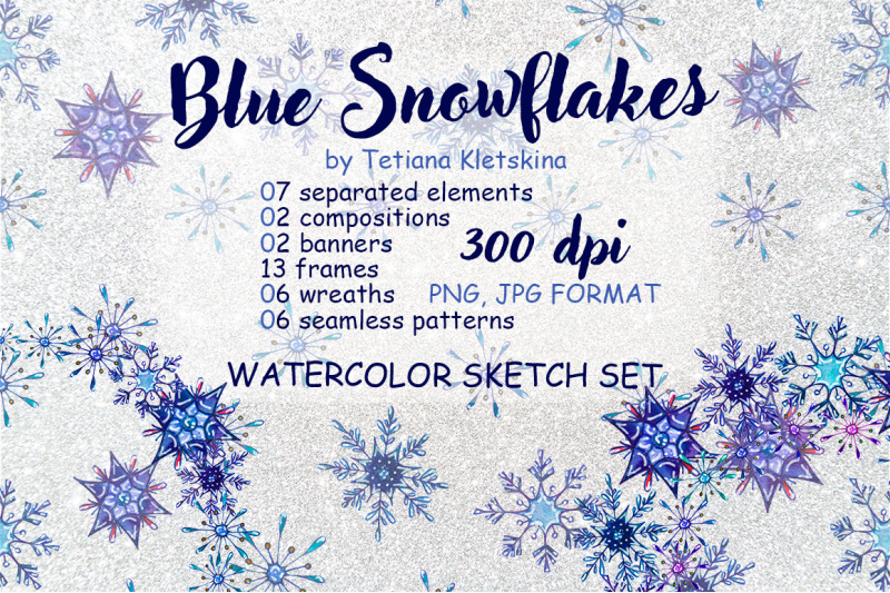 blue-snowflakes-watercolor-set