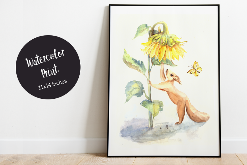 squirrel-and-sunflower-watercolor-illustration