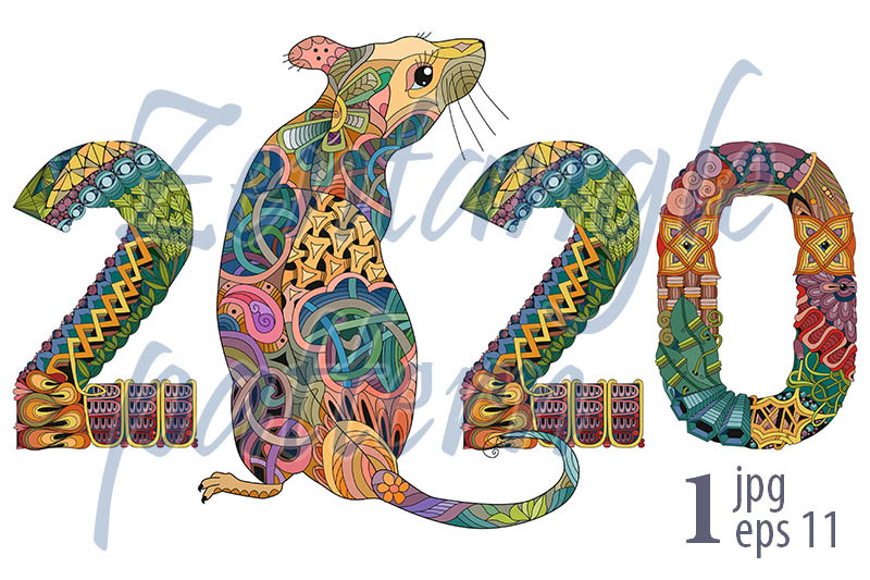 zentangle-stylized-rat-number-2020