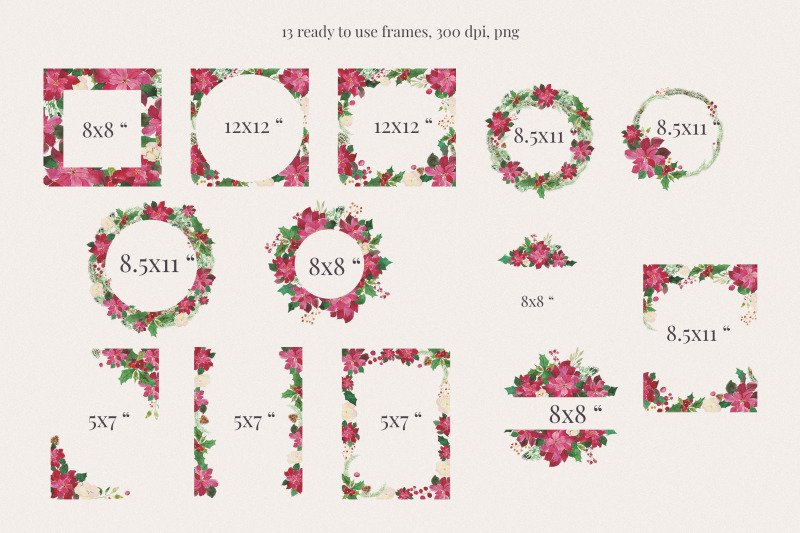 christmas-watercolour-frames-with-poinsettia-png