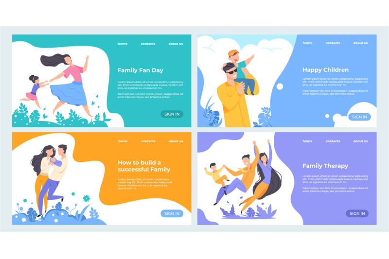 family-website-flat-insurance-planning-web-page-template-happy-carto