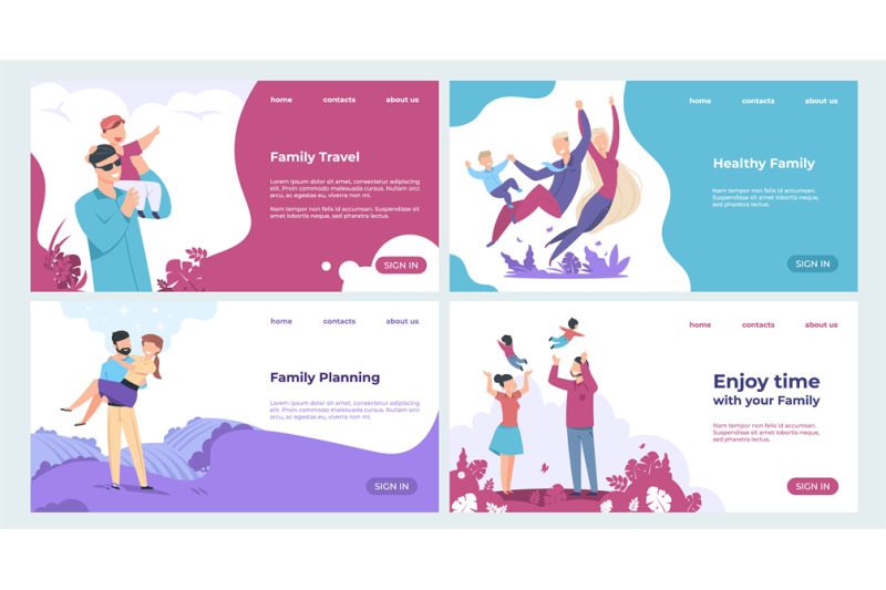 family-landing-page-insurance-and-family-safety-web-page-with-cartoon