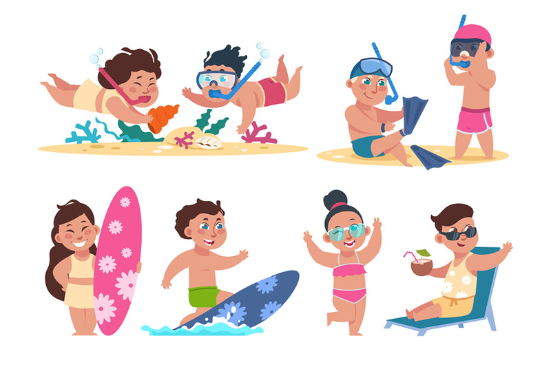 kids-at-beach-flat-children-character-on-summer-holidays-performing-b