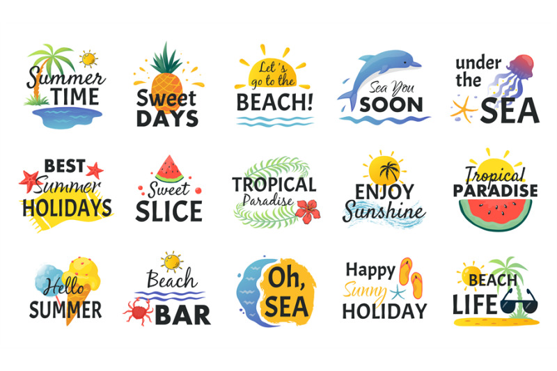 beach-hand-drawn-stickers-summer-vacation-doodle-labels-tropical-tra