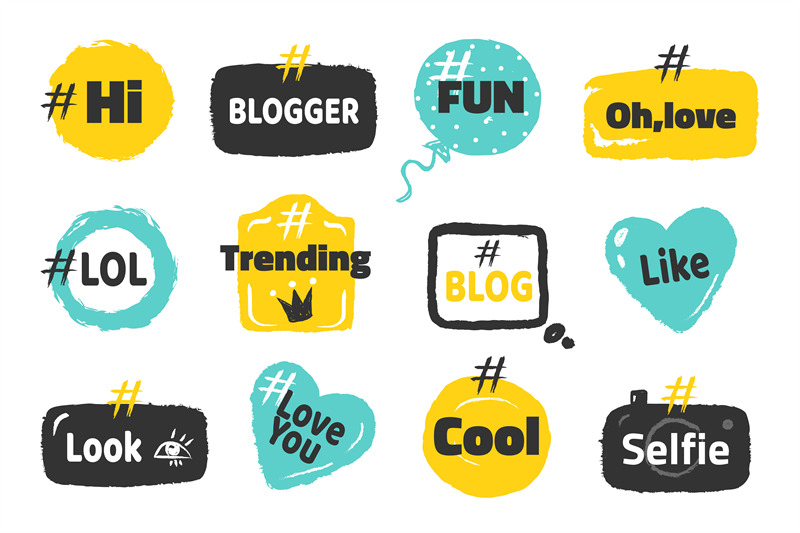 hashtag-social-banners-trendy-blog-slang-logos-concept-fun-post-tag