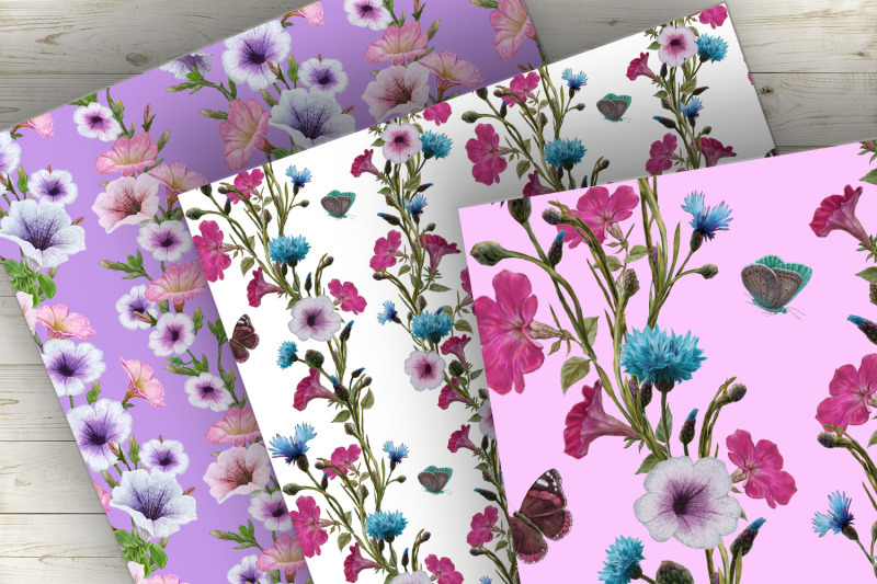 petunia-flowers-cornflowers-digital-paper-seamless-pattern