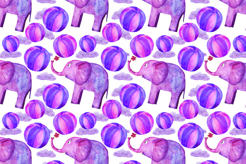watercolor-elephant-clouds-and-balls-seamless-pattern