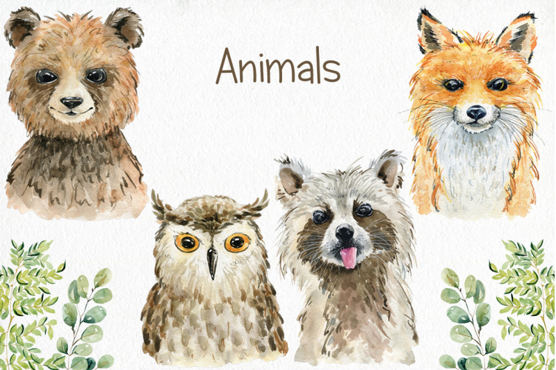 woodland-animals-watercolor-set