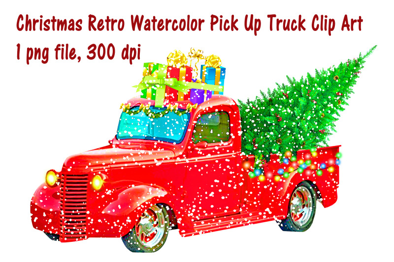 christmas-retro-watercolor-pick-up-truck-clip-art