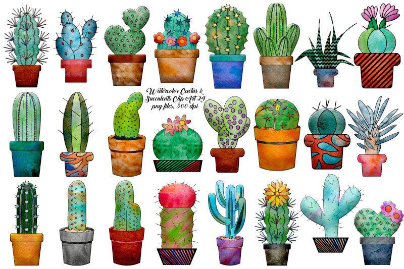watercolor-textured-cactus-and-succulents-clip-art