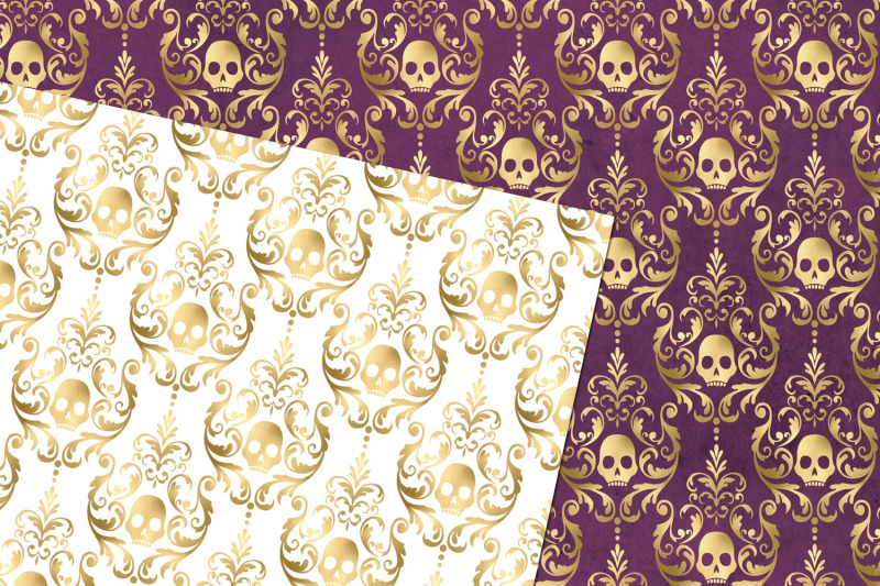 gold-skull-damask-digital-paper