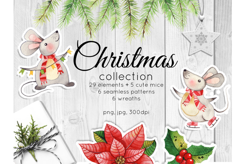 christmas-collection-watercolor-decor-and-cute-cartoon-mice