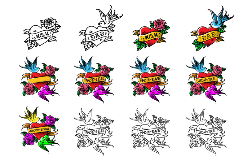 25-tattoos-and-2-fonts-vector