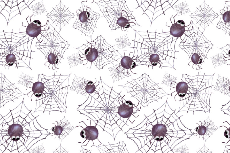 watercolor-spider-on-web-seamless-pattern