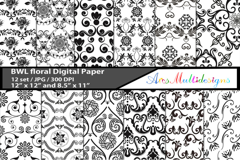 floral-digital-papers-black-and-white-flower-papers