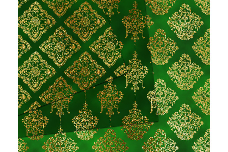 green-amp-gold-damask-decorative-papers