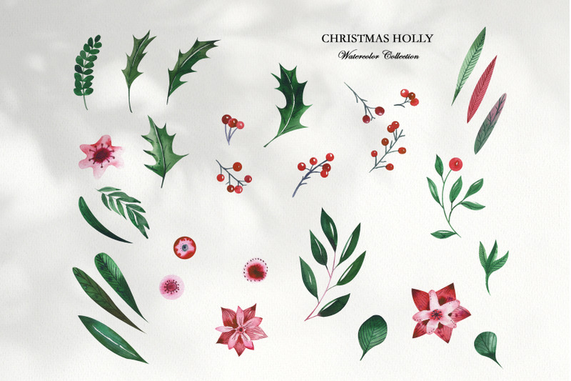 christmas-watercolor-holly-set