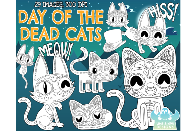 day-of-the-dead-cats-digital-stamps-lime-and-kiwi-designs