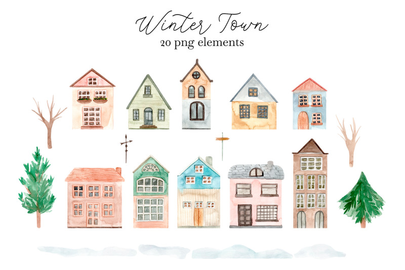 winter-town-watercolor-collection-merry-christmas-and-happy-new-year