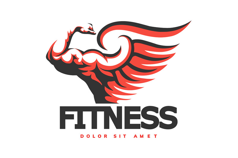 fitness-emblem-with-bodybuilder-hand-vector-illustration