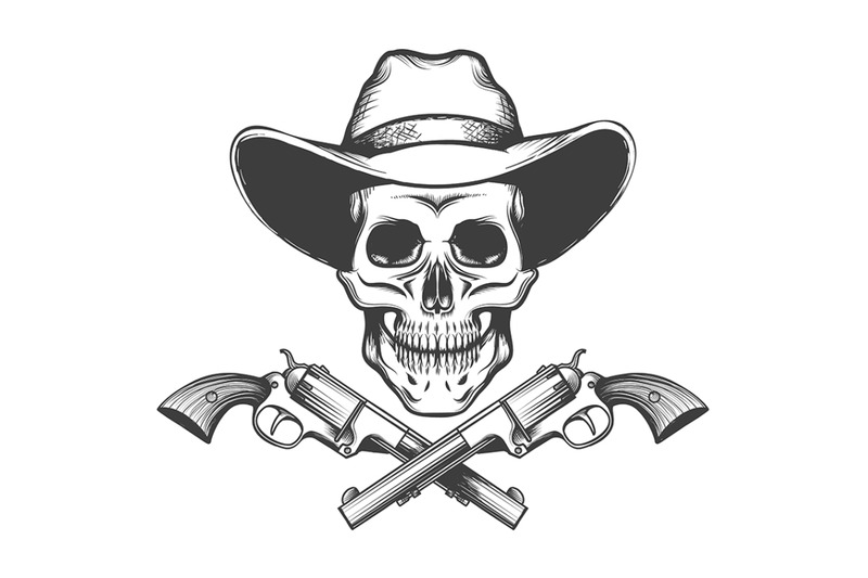 skull-in-a-cowboy-hat-and-revolvers-vector-illustration