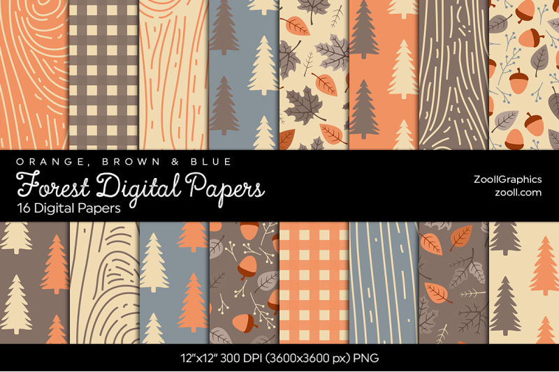 forest-digital-papers-orange-brown-amp-blue