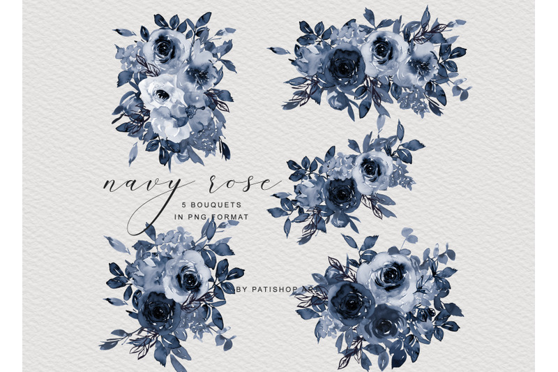 navy-blue-watercolor-rose-clipart-collection