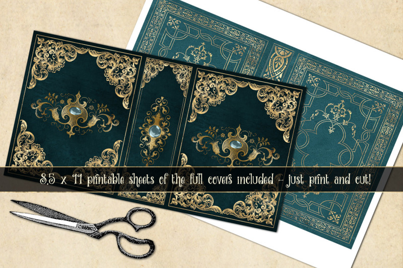 Gilded Teal Book Covers By Digital Curio | TheHungryJPEG