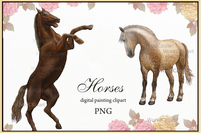 horses-illustration-digital-clipart-farm-animals