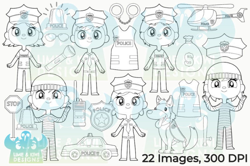 police-cops-and-robbers-digital-stamps