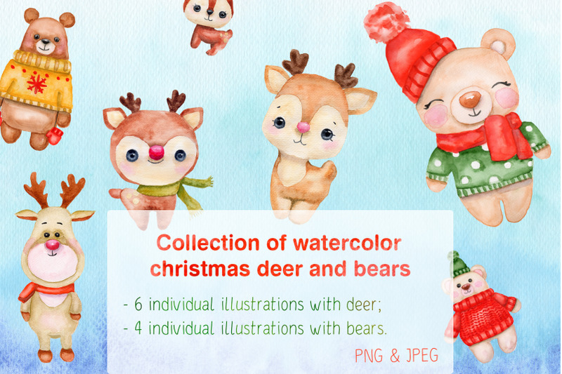 collection-of-watercolor-christmas-deer-and-bears