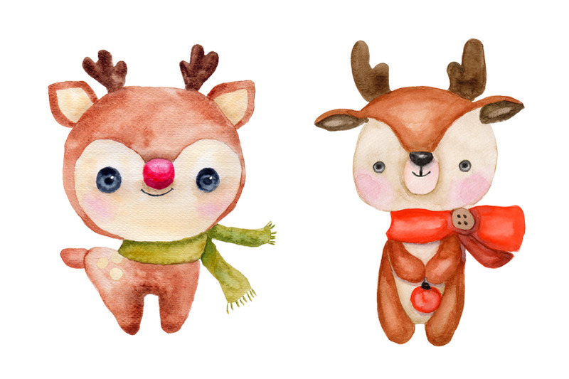 collection-of-watercolor-christmas-deer-and-bears