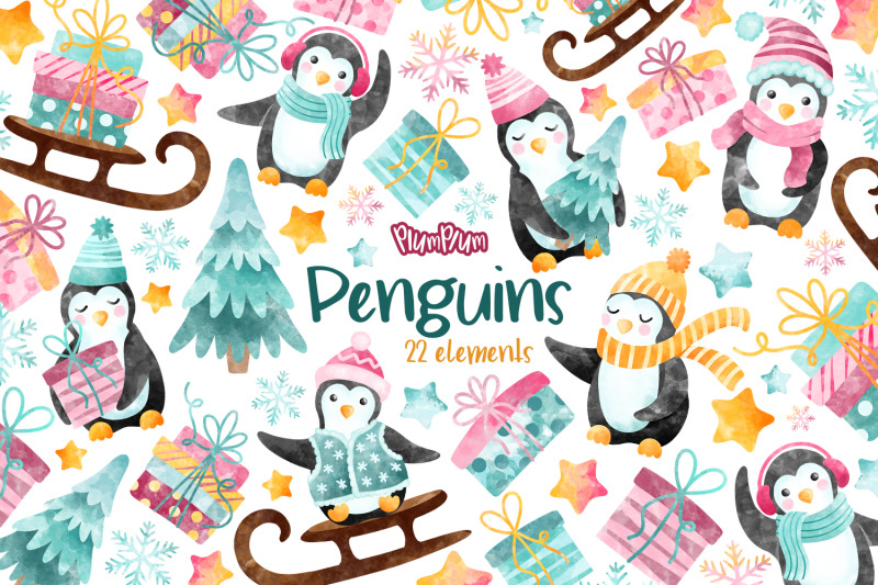 penguins-watercolor-cliparts