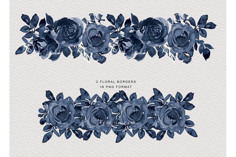 matte-indigo-watercolor-rose-clipart-collection