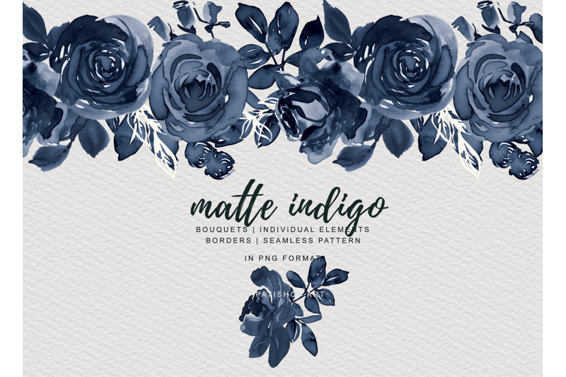 matte-indigo-watercolor-rose-clipart-collection