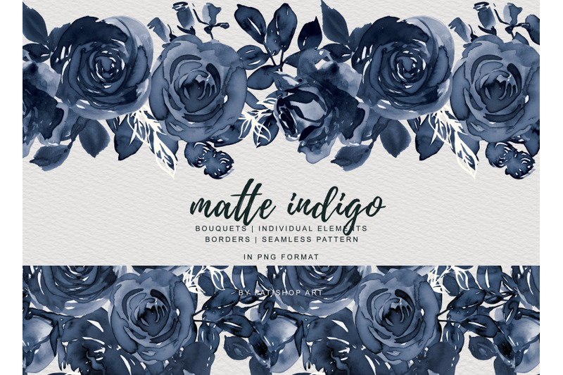 matte-indigo-watercolor-rose-clipart-collection