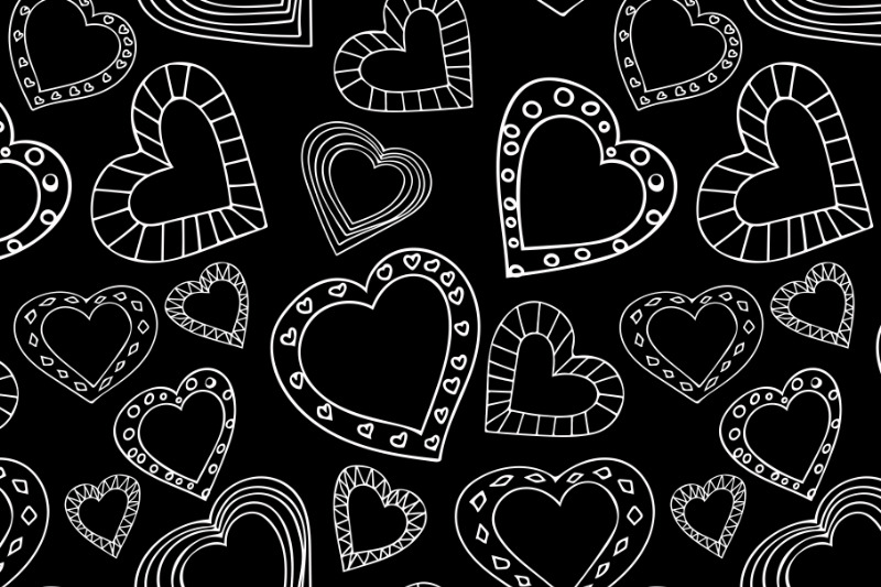 doodle-style-hearts-seamless-pattern-on-black-background
