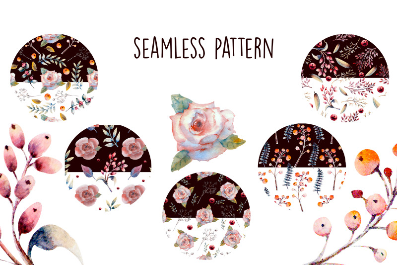 seamless-pattern-pink-rose-flowers-green-leaves-berries