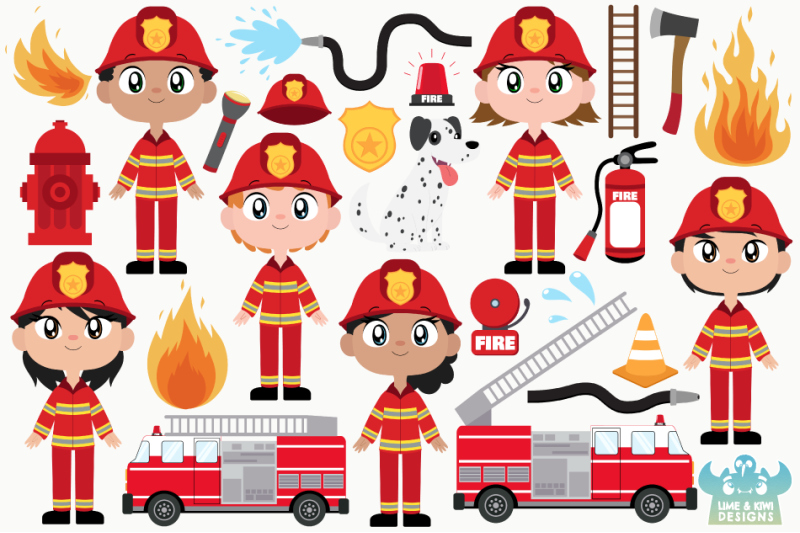 Firefighters Clipart, Instant Download Vector Art By Lime And Kiwi 