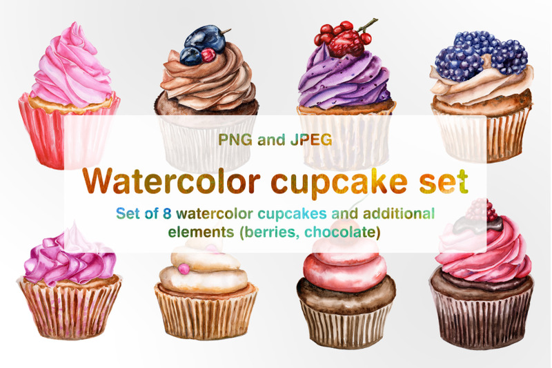set-of-watercolor-cupcakes