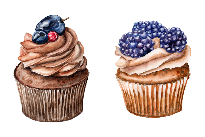 set-of-watercolor-cupcakes