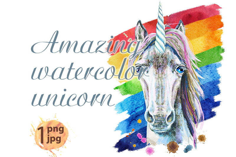 watercolor-portrait-of-a-white-unicorn-with-a-rainbow