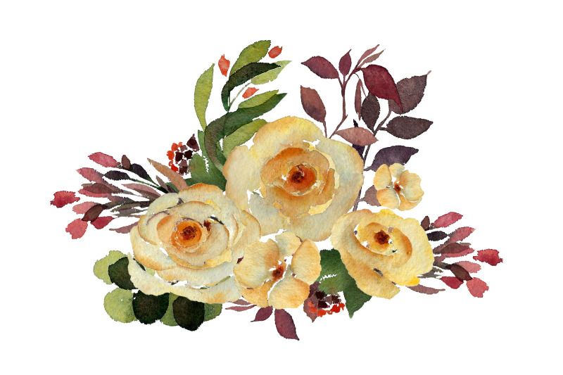 watercolour-yellow-rose-greenery-bouquet-png